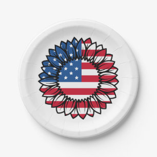 American Flag Sunflower-32222 Paper Plates