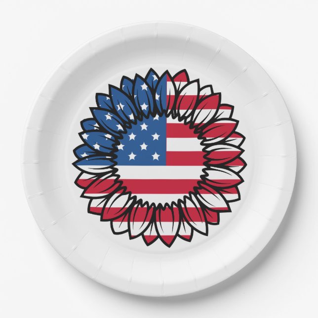 American Flag Sunflower-32222 Paper Plates (Front)