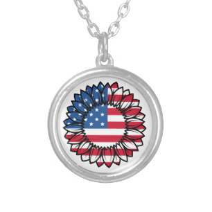 American Flag Sunflower-32222 Silver Plated Necklace