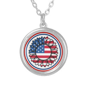American Flag Sunflower-32222 Silver Plated Necklace