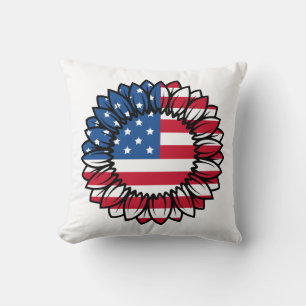 American Flag Sunflower-32222 Throw Pillow