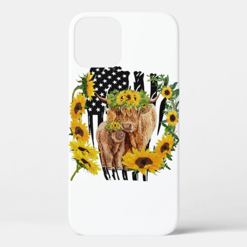 American Flag Sunflower Baby And Mother Highland C iPhone 12 Case