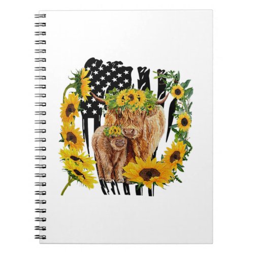 American Flag Sunflower Baby And Mother Highland C Notebook