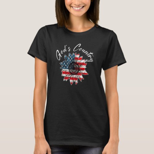 American Flag Sunflower God 4th Of July Christian  T_Shirt