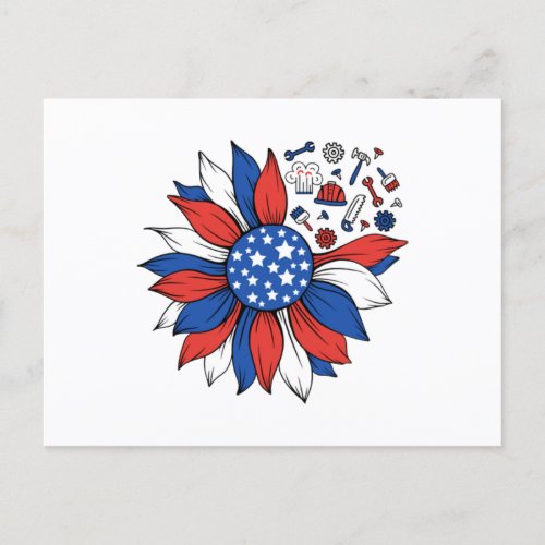 American Flag Sunflower Happy Labor Day Holiday Postcard
