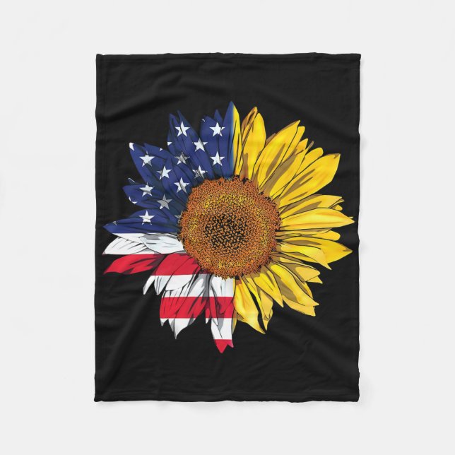 American Flag Sunflower Independence 4th Of July P Fleece Blanket (Front)