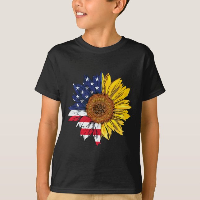 American Flag Sunflower Independence 4th Of July P T-Shirt (Front)