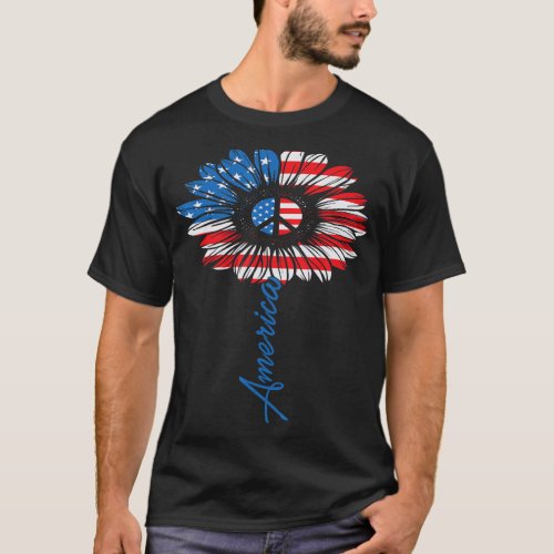 American Flag Sunflower Independence Day July 4th T_Shirt
