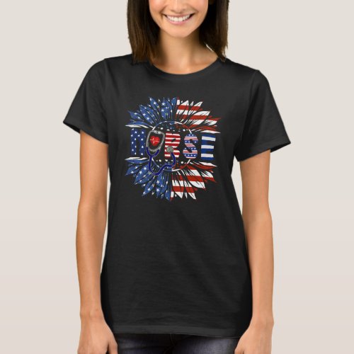 American Flag Sunflower Nurse Life Independence T_Shirt