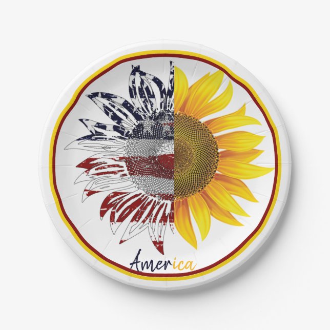 American flag sunflower paper plates (Front)