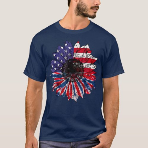 American Flag Sunflower Red White Blue Tie Dye 4th T_Shirt