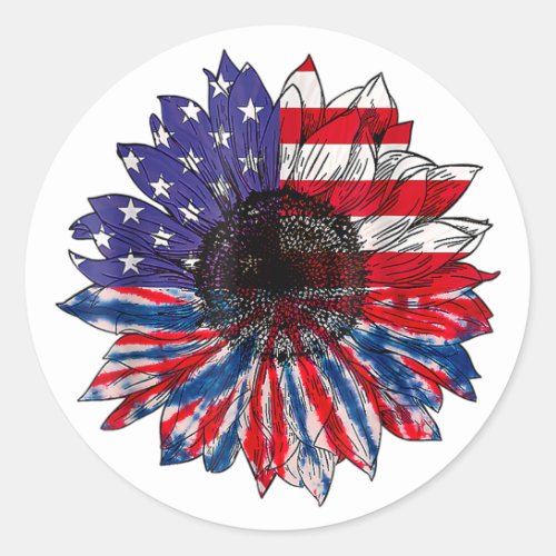 American Flag Sunflower Red White Blue Tie Dye Classic Round Sticker