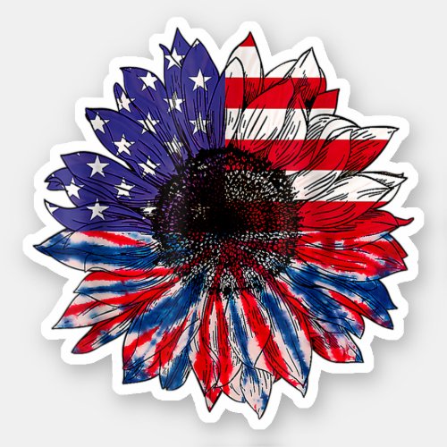 American Flag Sunflower Red White Blue Tie Dye Sticker