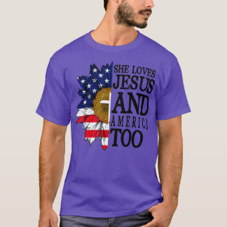 American Flag Sunflower She Loves Jesus And Americ T-Shirt
