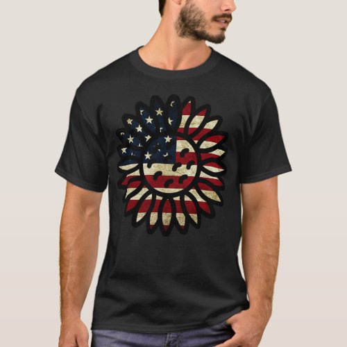 American Flag Sunflower T_Shirt