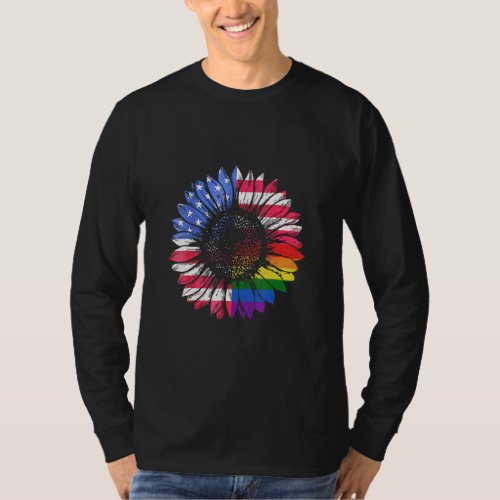 American Flag Sunflower  T_Shirt
