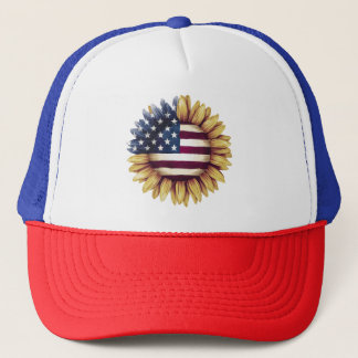 American Flag Sunflower Trucker Hat