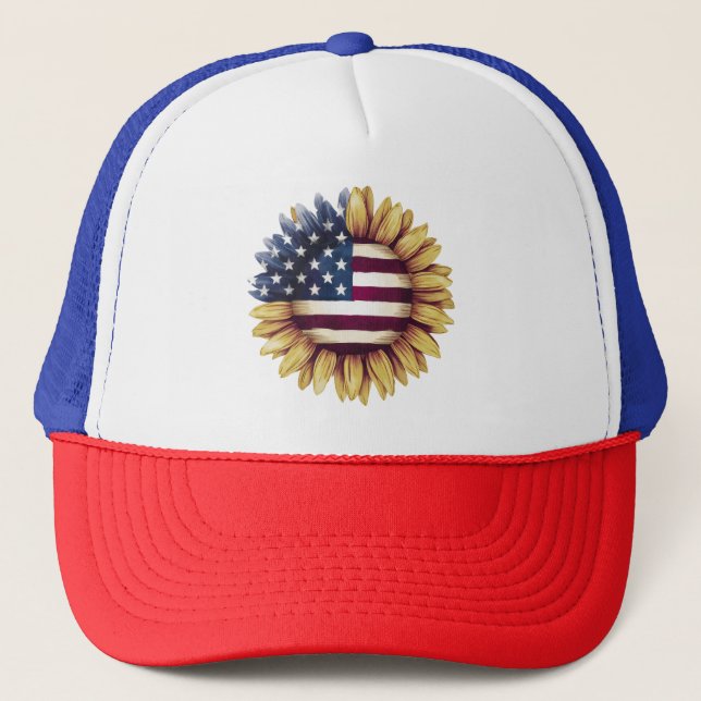 American Flag Sunflower Trucker Hat (Front)