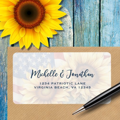 American Flag Sunflower Wedding Return Address Label