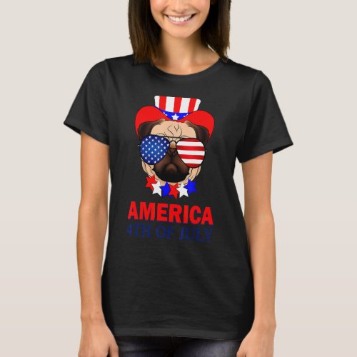 American Flag Sunglasses 4th Of July Cool Pull Dog T_Shirt