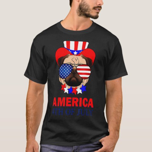 American Flag Sunglasses 4th Of July Cool Pull Dog T_Shirt