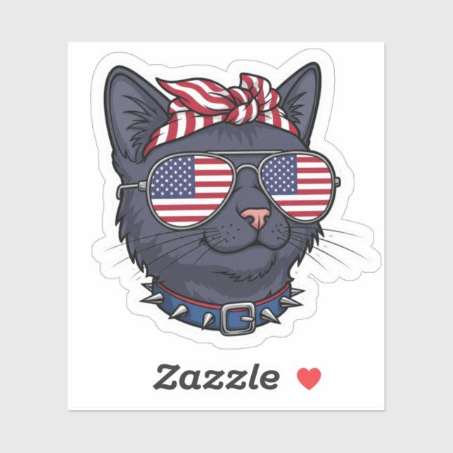 American Flag Sunglasses Cat – Cool Patriotic Sticker (Sheet)