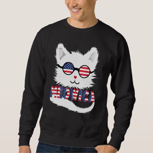 American Flag Sunglasses Meowica Cute White Cat Sweatshirt