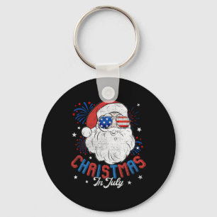 American Flag Sungles Christmas In July Santa Beac Keychain