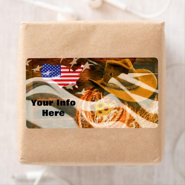 American Flag Sunrays Cowboy Hat Lasso Label (Insitu)