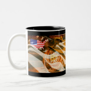 American Flag Sunrays Two-Tone Coffee Mug