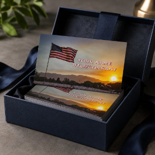 American Flag Sunset Company Name  Business Card