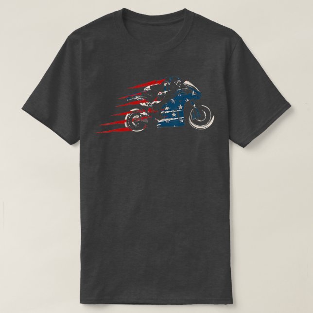 American Flag Super Bike Moto GP 4th of July Dirt  T-Shirt (Design Front)