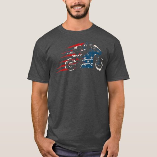 American Flag Super Bike Moto GP 4th of July Dirt  T_Shirt