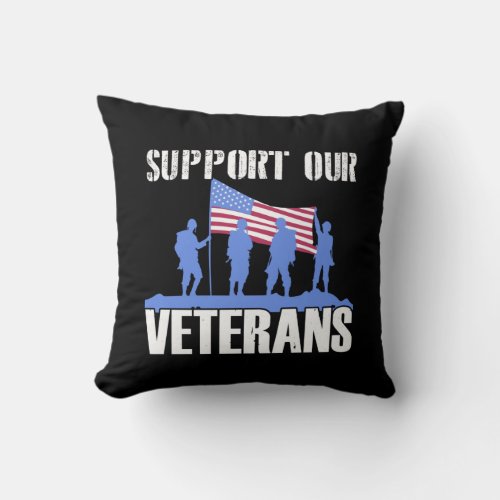 American Flag  Support our Veterans Throw Pillow