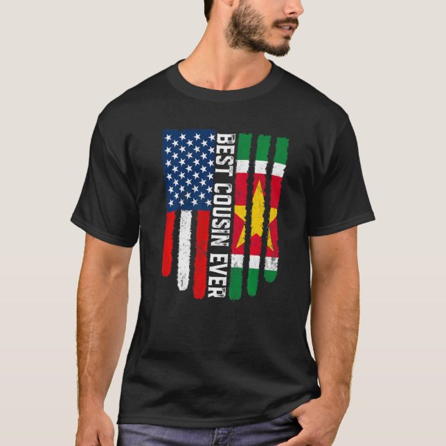 American Flag & Suriname Flag Best Cousin Ever Fam T-Shirt (Front)