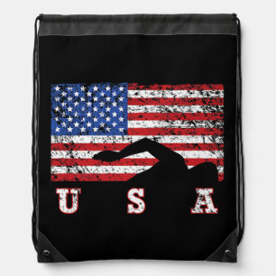 American Flag Swimming USA Gift Swim Team Premium Drawstring Bag