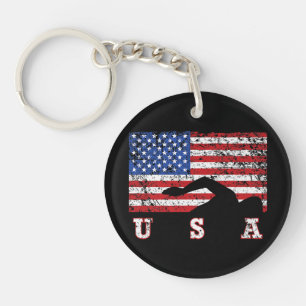 American Flag Swimming USA Gift Swim Team Premium Keychain