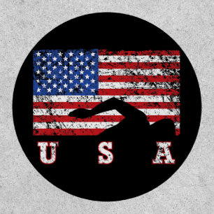 American Flag Swimming USA Gift Swim Team Premium Patch