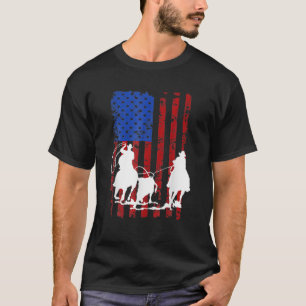 American Flag Team Roping Horse 4th Of July Patrio T-Shirt