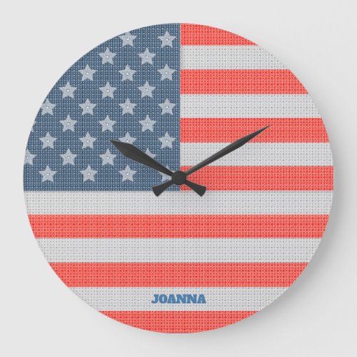 American Flag Texture Large Clock