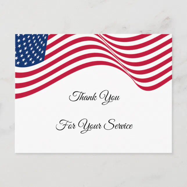 American Flag Thank You For Your Service Postcard | Zazzle