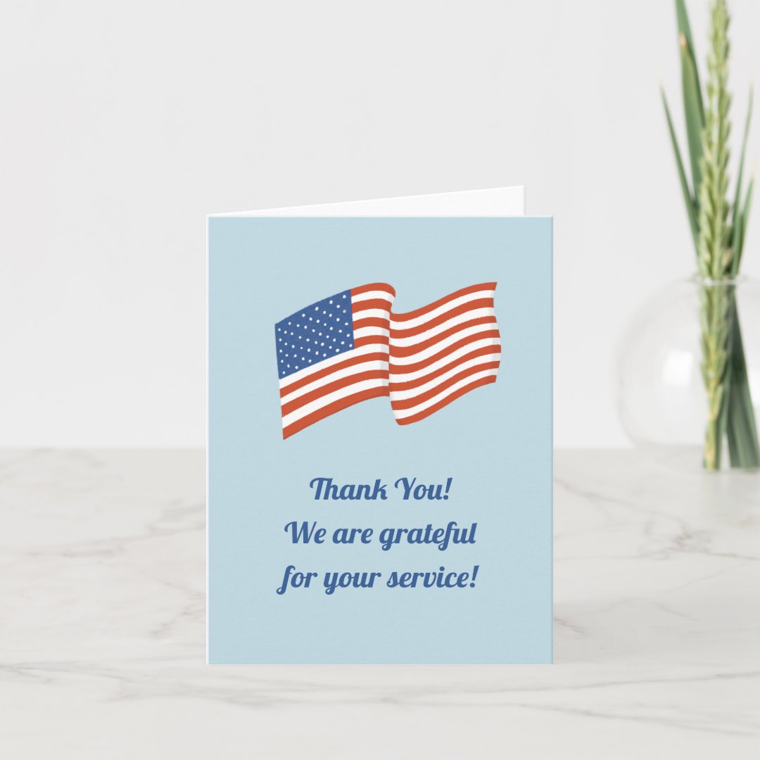 American Flag Thank You for your service Veteran's Note Card | Zazzle