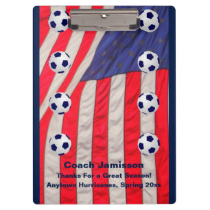 American Flag, Thank You Soccer Team Coach Red Clipboard