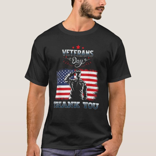 American Flag Thank you Veterans Proud Veteran 1 T-Shirt (Front)