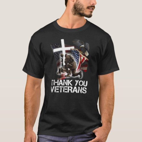 American Flag Thank you Veterans Proud Veteran  T_Shirt