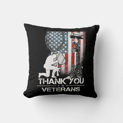 American Flag Thank you Veterans Proud Veteran  Throw Pillow
