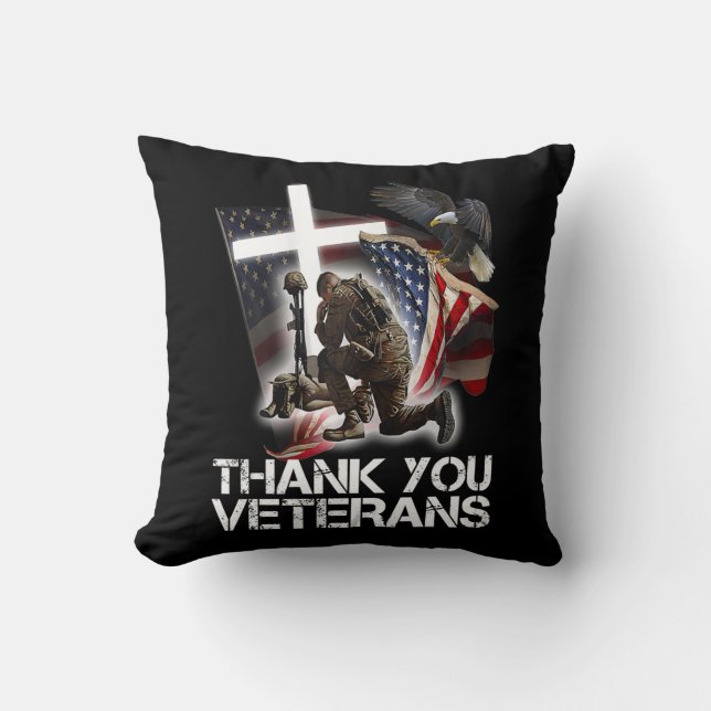 American Flag Thank you Veterans Proud Veteran  Throw Pillow (Front)