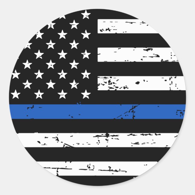 American Flag Thin Blue Line Classic Round Sticker (Front)