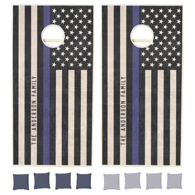 American Flag Thin Blue Line Cornhole Boards Set (Set)