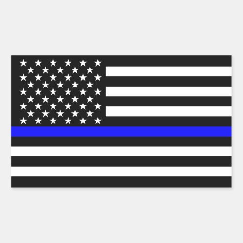 American Flag Thin Blue Line Memorial Symbolic on Rectangular Sticker